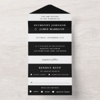 Convite de Casamento Preto e Branco Listrado Tudo