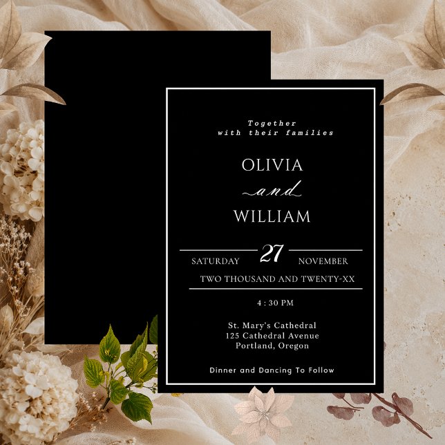 Convite de Casamento Preto e Branco Minimalista (Criador carregado)