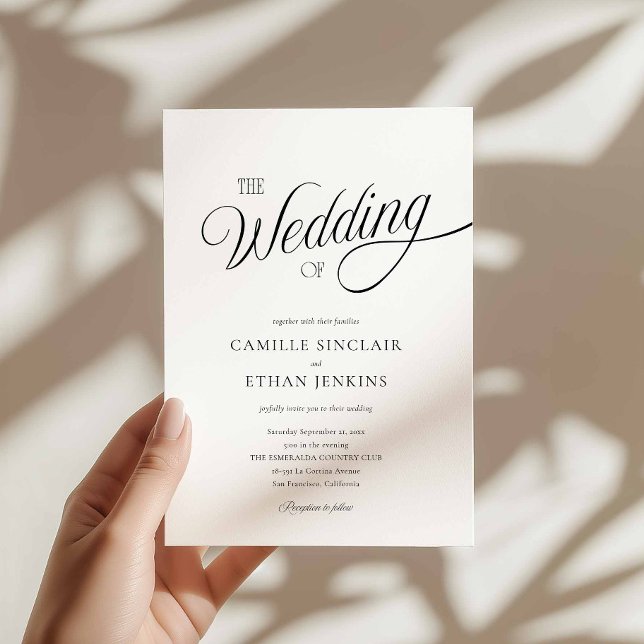 Convite de Casamento Preto e Branco Minimalista (Elegant Modern Wedding Invitation Card)