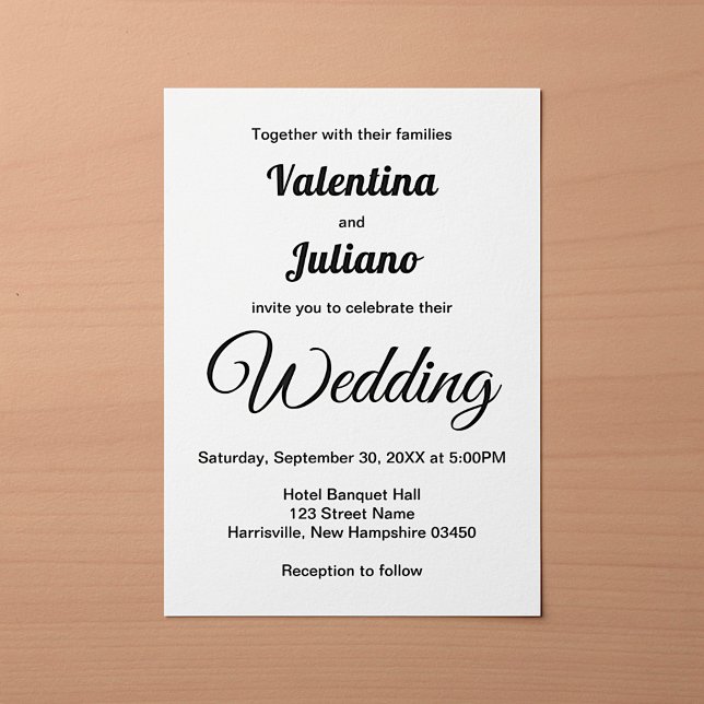 Convite de Casamento Preto e Branco Minimalista (Typography style black and white wedding invitation)
