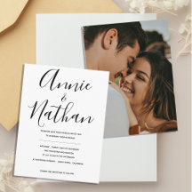 Convite de Casamento Preto e Branco Minimalista Mo