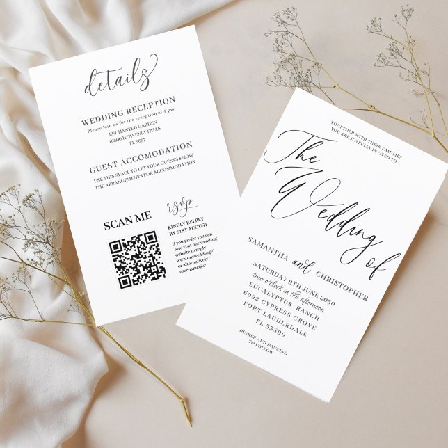 Convite de Casamento Preto e Branco Simples e Comp (Criador carregado)