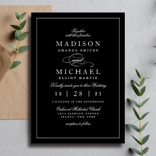 Convite de Casamento Preto e Branco Simples Modern