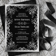 Convite de Casamento Preto e Branco Vitoriano Góti
