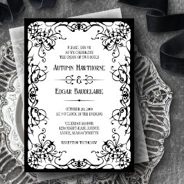 Convite de Casamento Preto e Branco Vitoriano Góti