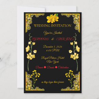 Convite de Casamento Preto e Dourado