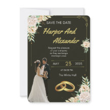 Convite de Casamento Preto e Dourado de Luxo