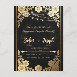 Convite de Casamento Preto e Dourado de Luxo - Ele