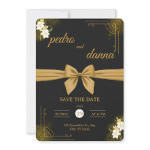 Convite de Casamento Preto e Dourado Elegante