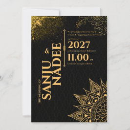 Convite de Casamento Preto e Dourado Elegante