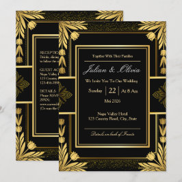 Convite de Casamento Preto e Dourado Gótico