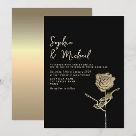 Convite de Casamento Preto e Dourado Gótico