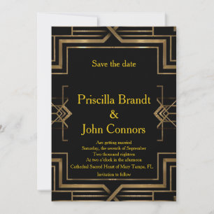 Convite de casamento, preto e dourado, Great-Gatsb