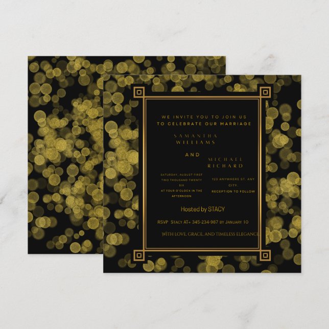 Convite de Casamento Preto e Dourado | Luxur Editá (Frente/Verso)