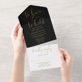 Convite de Casamento Preto e Dourado Para Ter e Ma