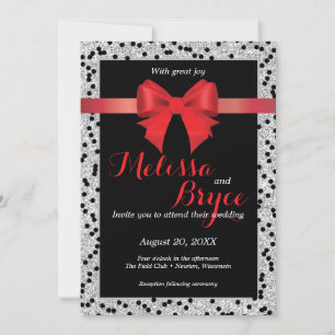 Convite de casamento preto e vermelho elegante