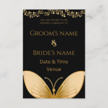 Convite de Casamento Preto Elegante com Borboleta 