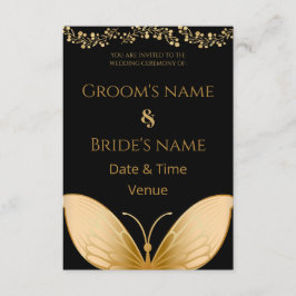 Convite de Casamento Preto Elegante com Borboleta