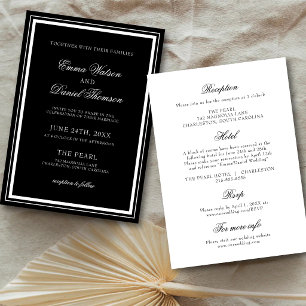 Convite de Casamento Preto Elegante com Detalhes d