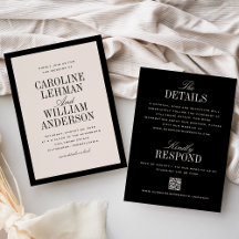 Convite de Casamento Preto Elegante de Duas Faces