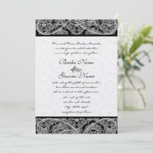 Convite de Casamento Preto em Damasco Paisley