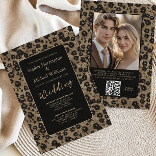 Convite de Casamento Preto Floral Moderno Elegante