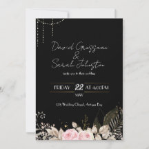 Convite de casamento Preto Floral Rosa e Creme