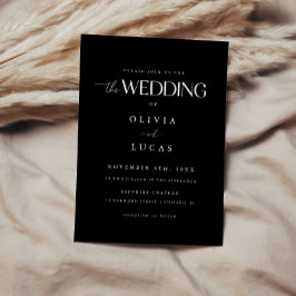 Convite de Casamento Preto Letra Caligráfica Elega