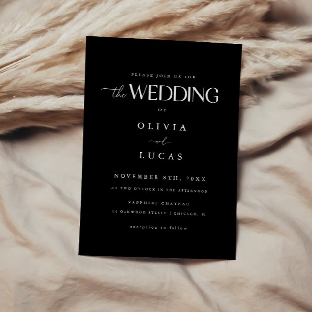 Convite de Casamento Preto Letra Caligráfica Elega (Criador carregado)