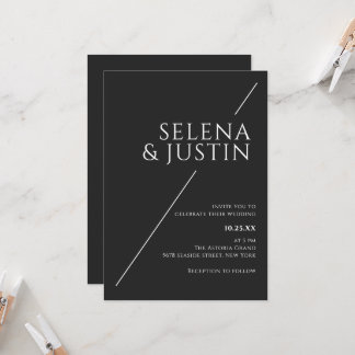 Convite de Casamento Preto Minimalista Moderno Sim