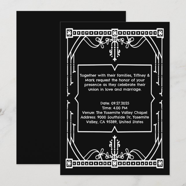 Convite de Casamento Preto Personalizado (Frente/Verso)