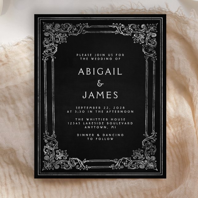 Convite de Casamento Preto Prata Orçamento Vintage (Criador carregado)