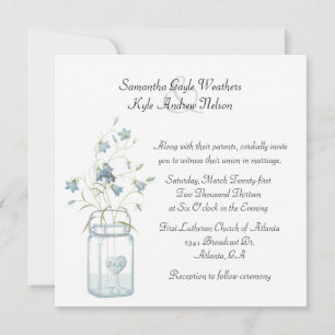 Convite de Casamento Pretty Blue Bells & Mason Jar