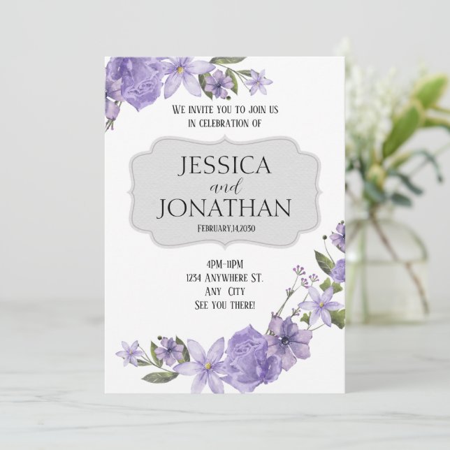 Convite de Casamento Primavera Roxa  (Em pé/Frente)