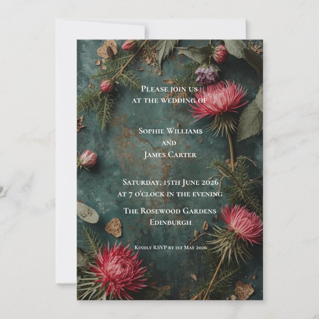 Convite de Casamento Protea Cardo de Floresta de O (Frente)
