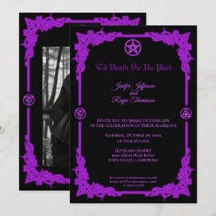Convite de casamento Purple Glow Gothic Halloween