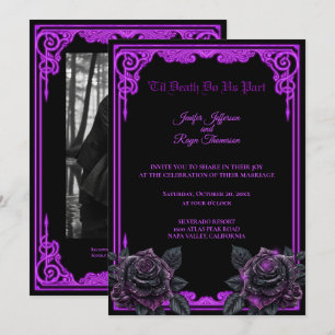 Convite de casamento Purple Glow gótico de Hallowe