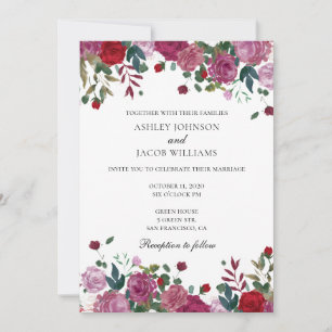 Convite de casamento. Púrpura e flor vermelha