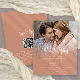 Convite de casamento QR Boho Terracotta Foto de Or