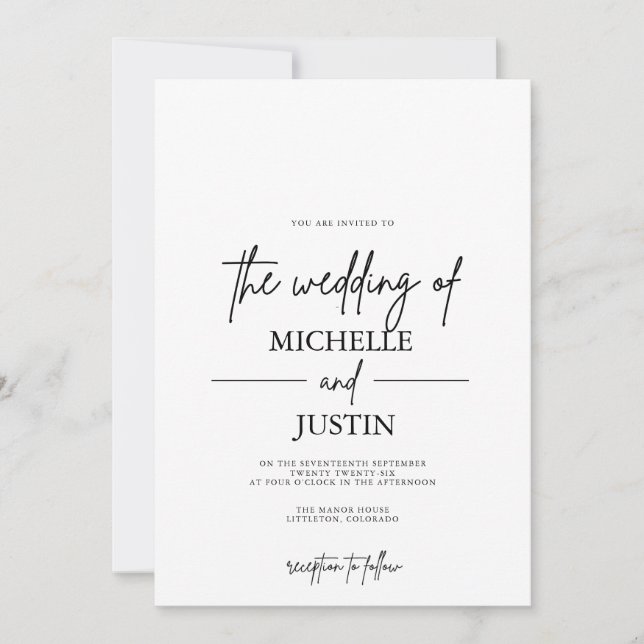 Convite de Casamento QR Branco Negro (Frente)