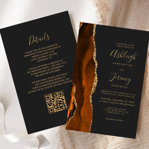 Convite de Casamento QR Code Dark Gold Rust Orçame