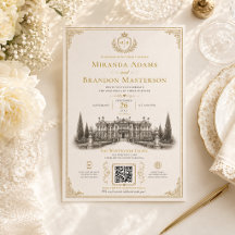 Convite de Casamento QR Code Elegante Vintage Dinh