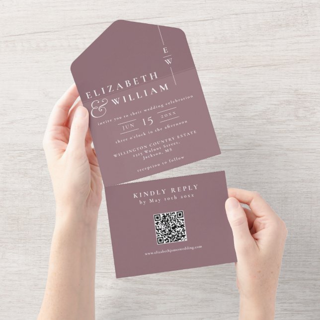 Convite de Casamento QR Code Monograma Minimalista (Aba destacável)