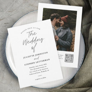 Convite de Casamento QR code Preto e Branco com Le