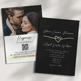 Convite de Casamento QR Code Preto e Dourado Moder