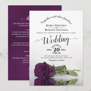 Convite de Casamento QR Code Rosa de Ameixa Caligr