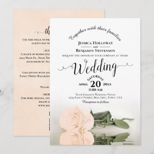 Convite de Casamento QR Code Rosa Pêssego Caligraf