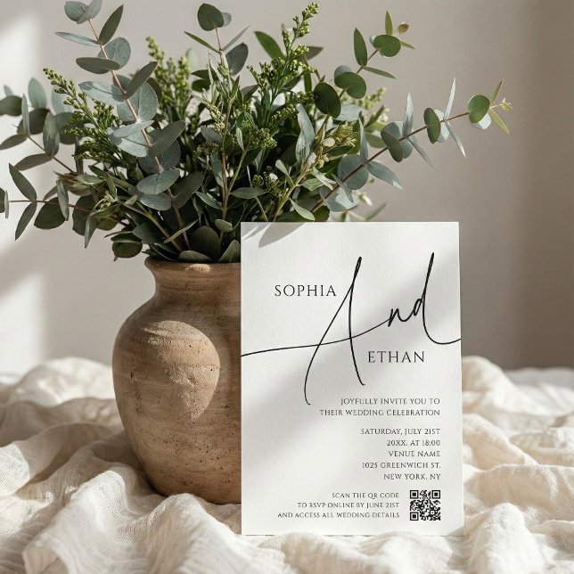 Convite de Casamento QR Code Tipografia Simples Br (Criador carregado)