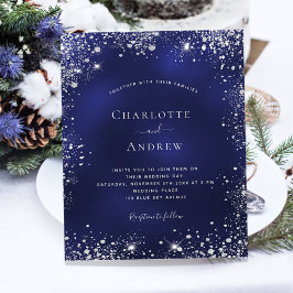 Convite de casamento QR com brilho prateado azul m