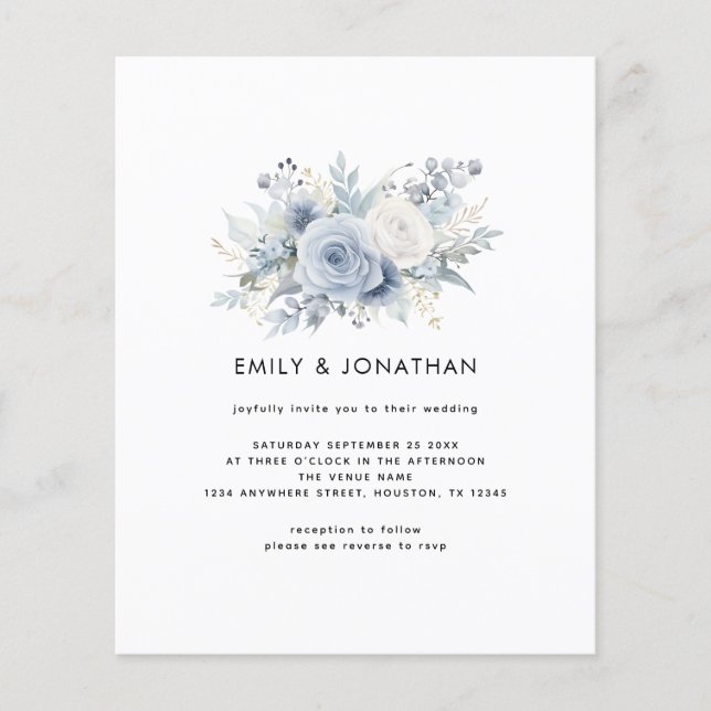 Convite de casamento QR de Florais Azuis Modernos (Frente)